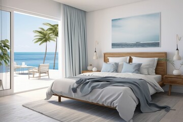 bedroom interior with Coastal interior style. Generative AI
