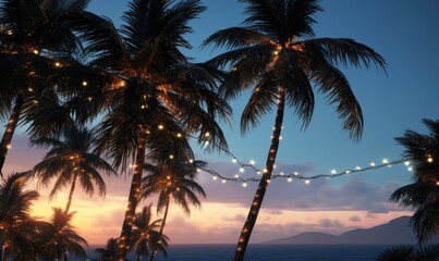 Obraz na płótnie Canvas Photo of a palm tree adorned with festive lights