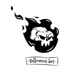 Set of tattoo vector halloween characters with cute skull. Beautiful illustrations with characters for t-shirts. - 633333505