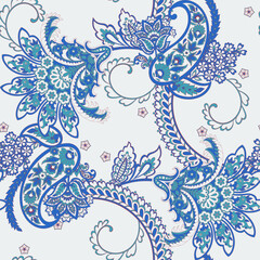Seamless pattern based on traditional Asian elements Paisley. Traditional colorful seamless paisley vector pattern. Pattern for textile design or fabrics. Fashionable delicate design
