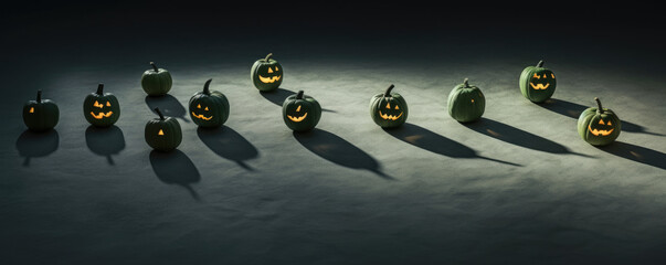 Spooky JackOLanterns Lining a Shadowy Path. Halloween art