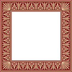 Vector gold and red square classic greek meander ornament. Pattern of ancient Greece. Border, frame of the Roman Empire..