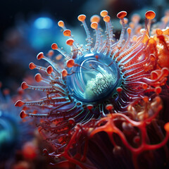 Macro sea corals reef, ocean seaweed,  undersea animals. Closeup underwater life, aquarium wildlife, tropical water nature beauty - 633336150