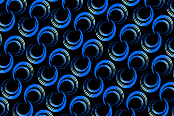 Abstract black background with asymmetric blue lines in the form of spirals	
