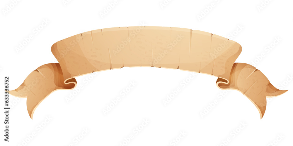 Wall mural parchment paper scroll ribbon, old vintage banner game ui element in cartoon style isolated on white