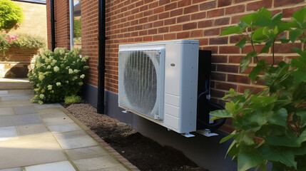 Air Source heat pump fitted outside a building - 633337120