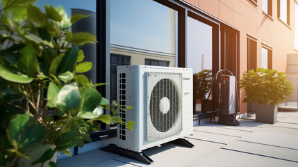 Air Source heat pump outside a building - 633337132