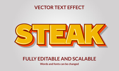 Fototapeta na wymiar Editable 3D text effect Steak vector template