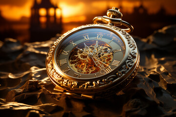 The sands of time embrace an antique pocket watch, a relic  Generative AI