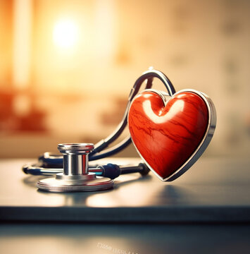 A red heart with an iron stethoscope, medical stock images