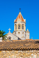 Fototapeta premium Abbaye de Lerins monastery with Saint Marie Holy Mary church on Saint Honorat island offshore Cannes at French Riviera in France