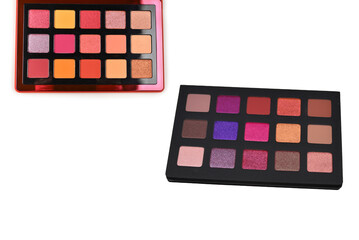 Eye shadow palette isolated on white background. Copy space.