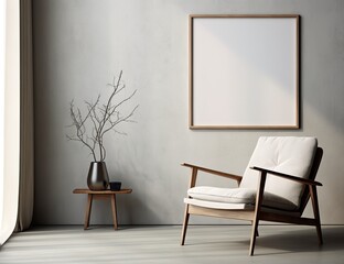A white chair with a hint of modern design and a vibrant painting on the wall creates an inviting atmosphere with a touch of nature from the nearby plant