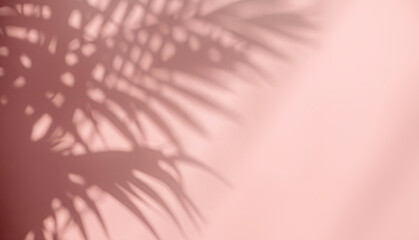 Blurred shadow from palm leaves on the pink wall. Abstract background for product presentation. © ytemha34