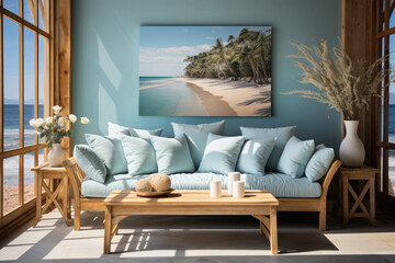 A Coastal Nautical elements, light and breezy colors, and natural materials , ai generated.