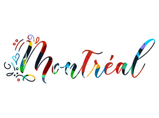 An isolated illustration of calligraphic lettering Montréal. Montréal handwritten calligraphy name of Canada City. Hand drawn brush calligraphy.
