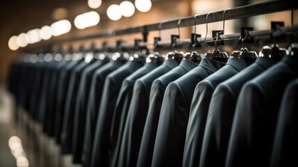 Row of men suit jackets on hangers Geneartive AI