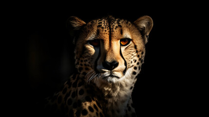 Fototapeta na wymiar Leopard close-up on a black background. Ai Generative