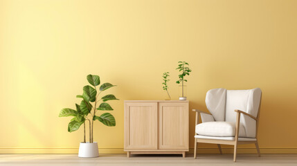 a wooden sideboard in a airy living room interior decor ai generated