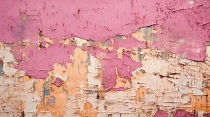 Texture of vintage metal surface with cracked paint in pink and beige colors. Vertical retro background with old metal of different colors. High contrast. Generative AI