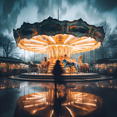 Carousel Merry Go Round Illuminated at Night