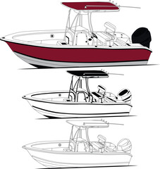 Boat vector, fishing boat vector, motorboat vector , line art illustration and one color.