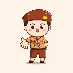 indonesian scout boy cute kawaii chibi character illustration