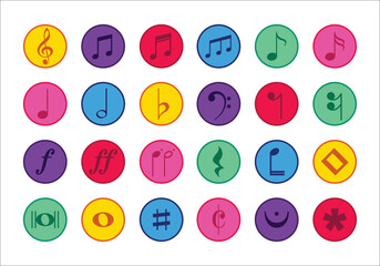 Musical symbols and stave icon set. Collection of music note symbols. Collection of a musical notes.