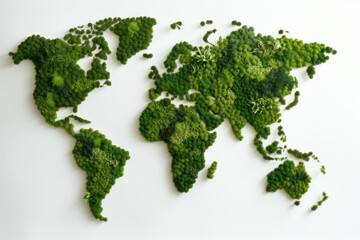 The world map is made of greenery. The concept of ecology and green environment. Generative AI