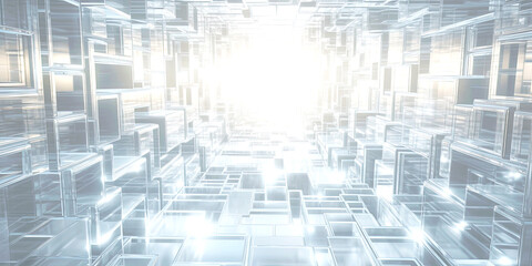 Fototapeta premium Abstract scientific geometic 3d background, glowing mosaic structure texture. Generative AI