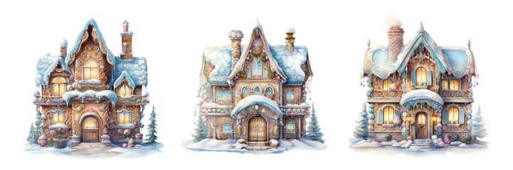 Gingerbread house. Watercolor illustration. Ai generated image
