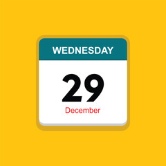 december 29 wednesday icon with yellow background, calender icon