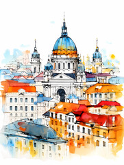 Illustration of beautiful view of Vienna, Austria