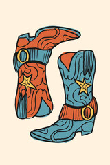 Set of illustration of cowboy boots in vintage style. Design elements for logo, emblem, sign, poster, card, and banner. Vector illustration.
