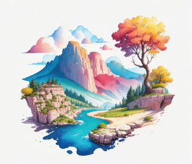 Obraz na płótnie Canvas Beautiful nature landscape mountains watercolor background. Generative AI
