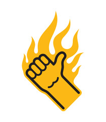 Vector yellow burning hand symbol. OK gesture. Isolated on white background.