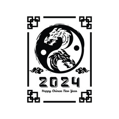 Black chinese 2024 year of the dragon illustration