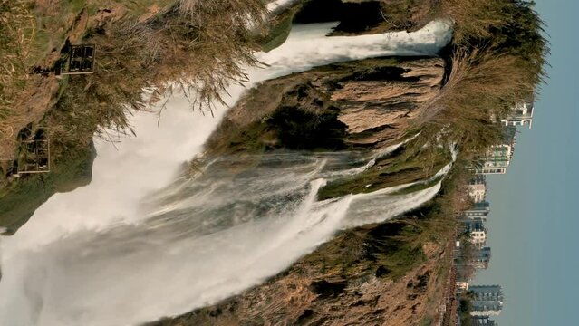 Big waterfall with clear water in Antalia Turkey. 4k video footage UHD 3840x2160