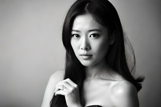portrait of a woman, Black and white photo of beauty young japanese woman. 