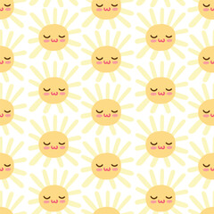 Fototapeta premium Yellow smile sun vector seamless pattern