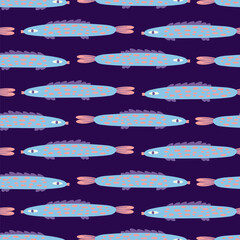 Psychedelic bright colors fish vector seamless pattern