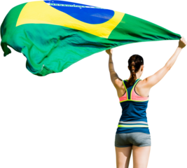 Digital png photo of caucasian sportswoman with flag of brazil on transparent background