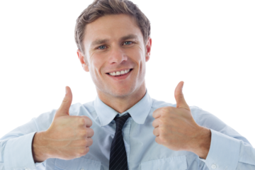 Digital png photo of caucasian businessman with thumbs up on transparent background