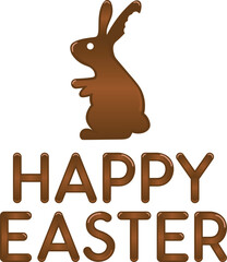Digital png illustration of chocolate rabbit with happy easter text on transparent background