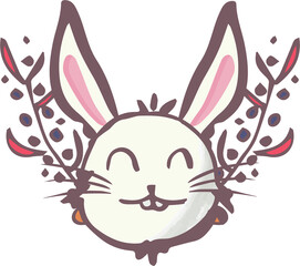 Digital png illustration of happy rabbit and plants on transparent background