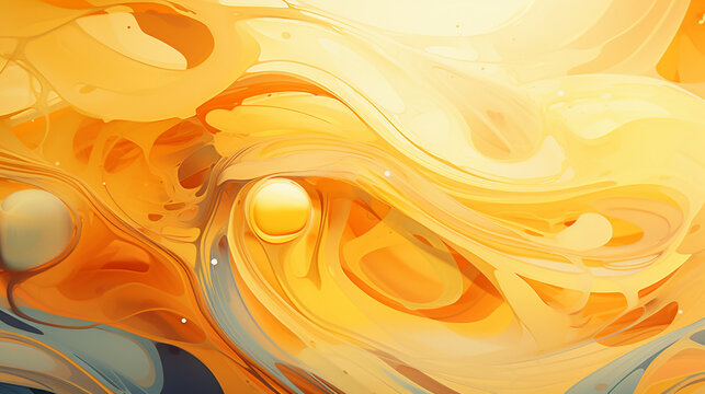  fluid shapes to achieve an intriguing interplay of colors and forms, giving the abstract yellow background 