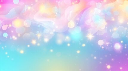 Pastel rainbow background with a few stars and clouds and a Magic holographic galaxy