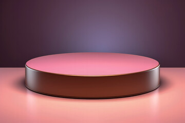 The round podium in pink color for product presentations, with a dark mocha background, creates an elegant atmosphere.