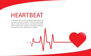 Red heartbeat line banner. Pulse Rate Monitor on white background. Vector illustration.