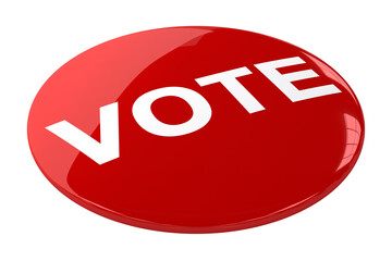 Digital png illustration of red button with vote text on transparent background